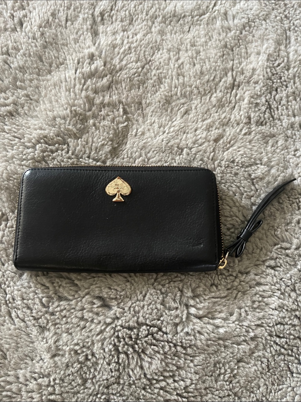 kate spade Black Leather Zip Around Wristlet with Gold Spade Accent